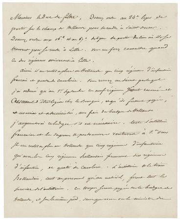 Lot #320 Napoleon: “All French artillery and pontoneer sappers will return to St. Omer. Only five infantry regiments will remain in Holland with the five Hollandaise regiments providing ten infantry and four cavalry regiments” - Image 1