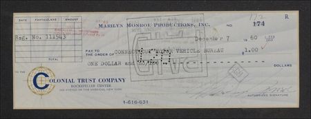 Lot #1066 Marilyn Monroe: Marilyn sends a buck to the Connecticut Motor Vehicle Bureau - Image 2