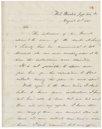 Lot #43 U. S. Grant: Commanding Union forces in Missouri, General Grant refuses to redeploy his troops without endangering Jefferson City: “From a spy who came in yesterday I learn that companies are being organized in all the Counties West of here” - Image 1