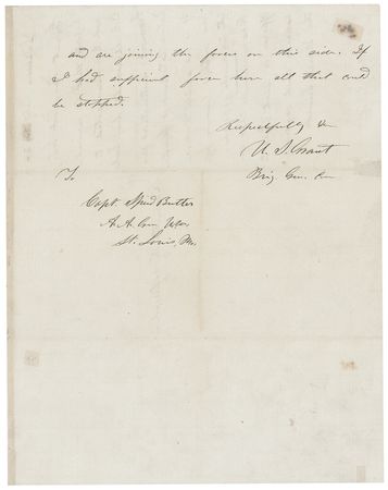Lot #43 U. S. Grant: Commanding Union forces in Missouri, General Grant refuses to redeploy his troops without endangering Jefferson City: “From a spy who came in yesterday I learn that companies are being organized in all the Counties West of here” - Image 2