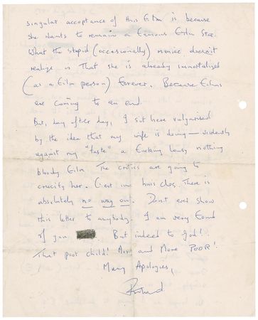 Lot #860 Richard Burton: Seething over the film Ash Wednesday, Burton calls Elizabeth Taylor a “stupid…maniac” and assesses the picture as “a f**king lousy nothing bloody film. The critics are going to crucify her…There is absolutely no way out” - Image 2