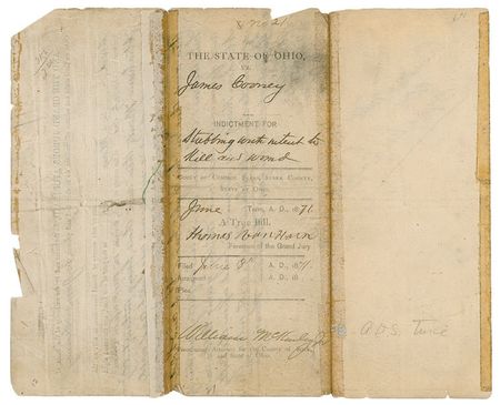 Lot #81 William McKinley: McKinley indictment for “stabbing with intent to kill and wound” - Image 1