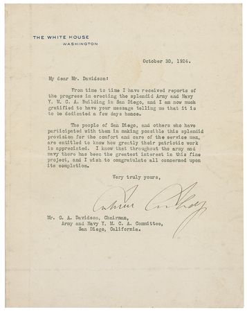 Lot #20 Calvin Coolidge: “The people of San