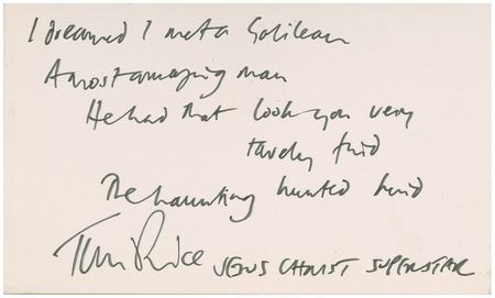 Lot #751 Tim Rice: ?I dreamed I met a Galilean, A most amazing man? - Image 2