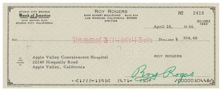 Lot #1125 Roy Rogers: Roy Rogers settles his tab at Nudies - Image 1