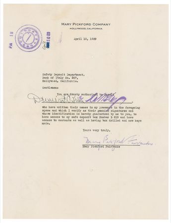 Lot #1094 Mary Pickford: “Open my safety deposit box and extract therefrom a square cut diamond shaped diamond pendant” - Image 1