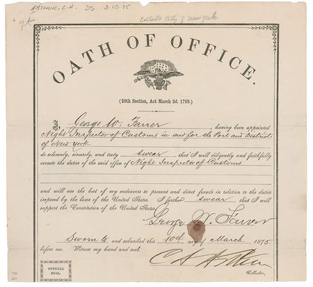 Lot #2 Chester A. Arthur: As a New York official,