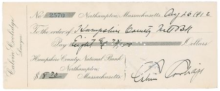 Lot #24 Calvin Coolidge Check