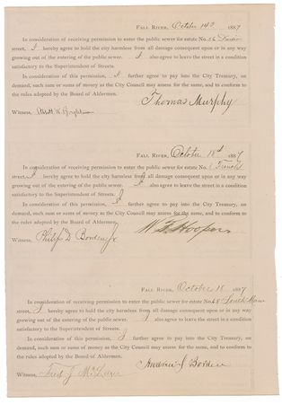 Lot #160 Andrew Borden: Lizzie Borden’s tight-fisted father receives Fall River’s permission for drainage at three of his stores...while his family shivered at home - Image 1