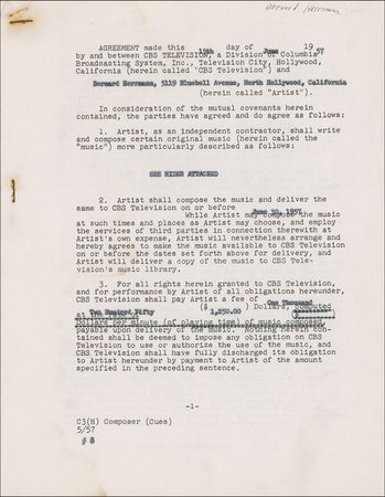 Lot #691 Bernard Herrmann: Herrmann composes 14 arrangements for CBS - Image 1