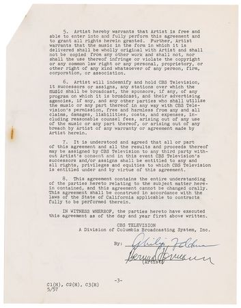Lot #691 Bernard Herrmann: Herrmann composes 14 arrangements for CBS - Image 2