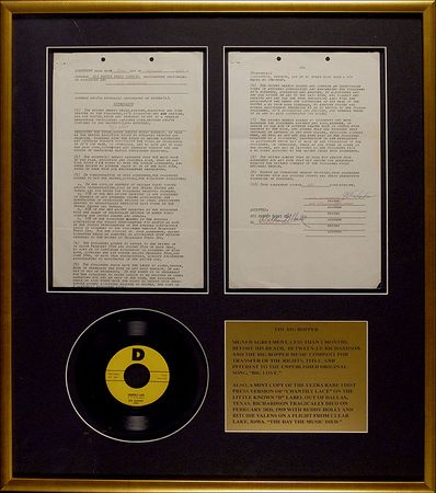 Lot #633 Big Bopper: The Big Bopper transfers his ?Big Love? rights?displayed with an ultra rare first press version of ?Chantilly Lace? - Image 1