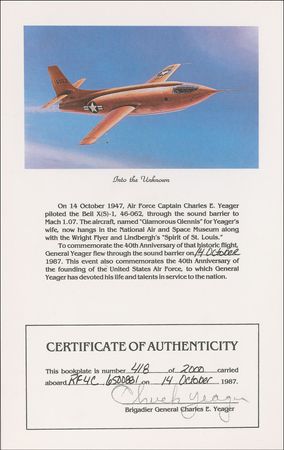 Lot #434 Chuck Yeager Flown Bookplate - Image 1