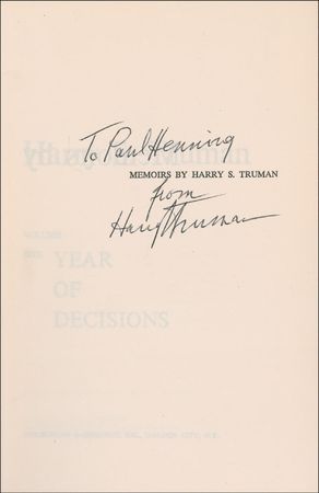 Lot #135 Harry S. Truman: Truman signs his memoirs for Beverly Hillbillies producer Paul Henning - Image 2
