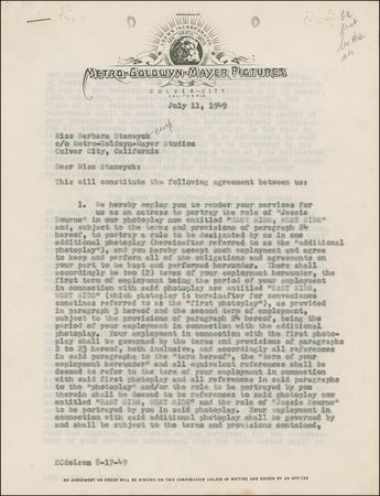 Lot #1226 Barbara Stanwyck Signed Document - Image 2