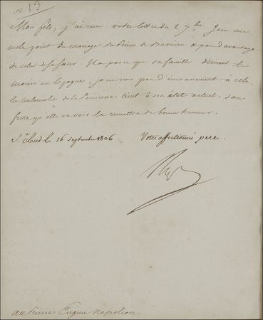 Lot #444 Napoleon: ?I do not interfere [in] Prince of Bavaria?s wedding nor to the one of his sister ? because his family desired to marry him in Spain? - Image 2