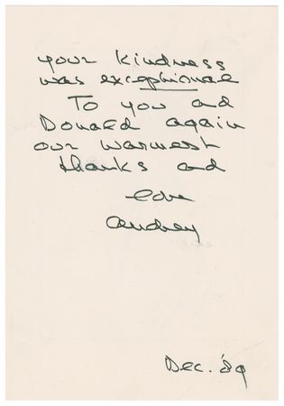 Lot #1108 Audrey Hepburn: On her personally-designed UNICEF card, Hepburn sends thanks for inclusion on a television program - Image 3