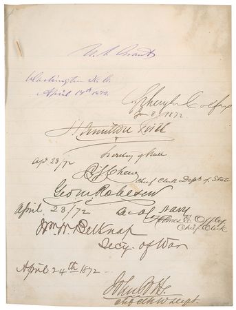 Lot #61 U. S. Grant and Cabinet: A one-of-a-kind autograph album signed by Grant and his cabinet - Image 1