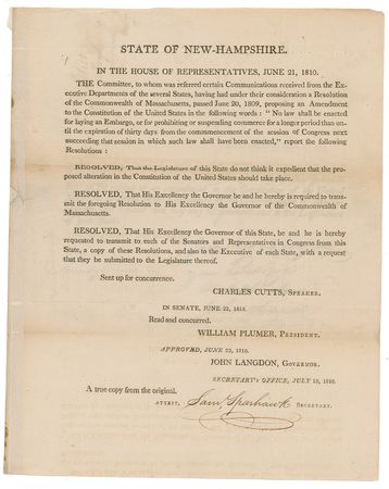Lot #309 John Langdon: Rare Constitution signer Langdon voices New Hampshire opposition to alter the document he endorsed - Image 1