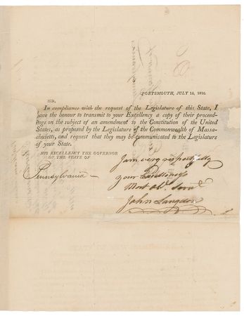 Lot #309 John Langdon: Rare Constitution signer Langdon voices New Hampshire opposition to alter the document he endorsed - Image 2