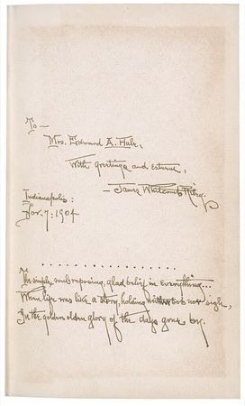 Lot #702 James Whitcomb Riley: ?When life was like a story, holding neither sob nor sigh, In the golden olden glory of days gone by? - Image 2
