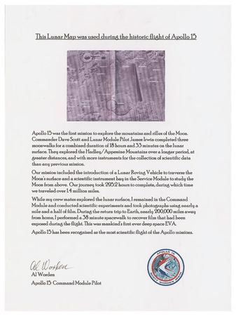 Lot #503 Apollo 15: Al Worden: Lunar map used during the historic flight of Apollo 15 - Image 2