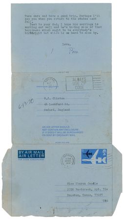 Lot #26 Bill Clinton: In a scarce early letter, the 23-year-old Clinton exudes dread over being called to duty: “When I returned I lost the deferment and now am back in the pool with a high lottery number but still a good chance of being called” - Image 2