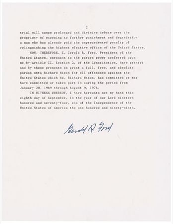 Lot #47 Gerald Ford: ?I, Gerald R. Ford, President of the United States?do grant a full, free, and absolute pardon unto Richard Nixon? - Image 2