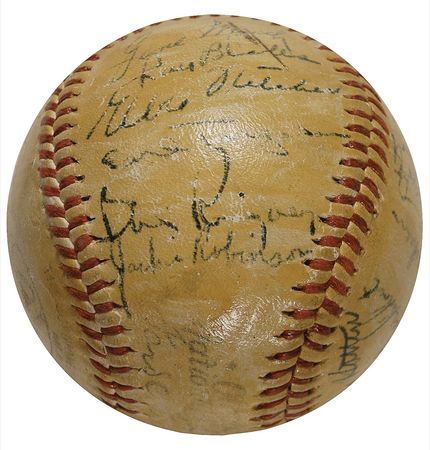 Lot #1495 Jackie Robinson: Jackie Robinson ball signed in his rookie year - Image 1