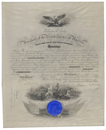 Lot #107 William McKinley: Scarce and desirable McKinley Rear Admiral naval appointment for Matthew Perry’s grandson - Image 1