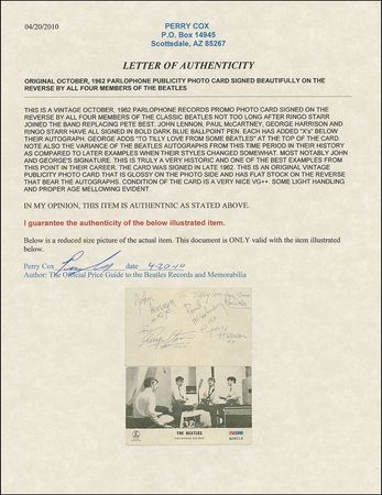 Lot #788 Beatles: Fantastic first issue 1962 Parlophone photo card signed by the ?Fab Four? - Image 3
