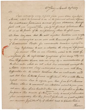 Lot #330 John Page: “Embarrassed as we were with demands for our Quota of Continental Troops for…expeditions to awe or chastise the Savages” - Image 1