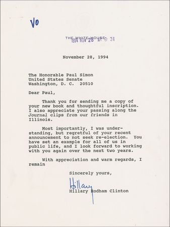 Lot #29 Hillary Clinton: “You have set an example