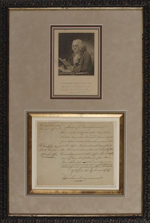 Lot #257 Benjamin Franklin: A week after his state ratifies the Constitution in 1787, Pennsylvania President Benjamin Franklin certifies a brig - Image 1