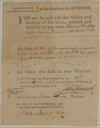Lot #270 John Hancock: In a seldom-seen high-level document, Hancock pays long overdue wages to a now-retired Continental Army Chief of Engineers who was wounded at Bunker Hill - Image 2