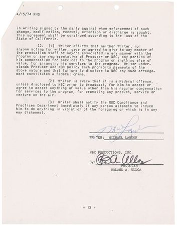Lot #1133 Michael Landon Signed Document - Image 2