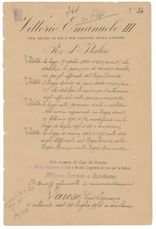 Lot #323 Benito Mussolini and Vittorio Emanuele III Signed Document - Image 1