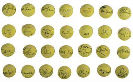 Lot #1535 Tennis: Grand Slam Champions: Over six dozen balls signed by legends of the court, including McEnroe, Connors, Borg, Federer, and Nadal - Image 1