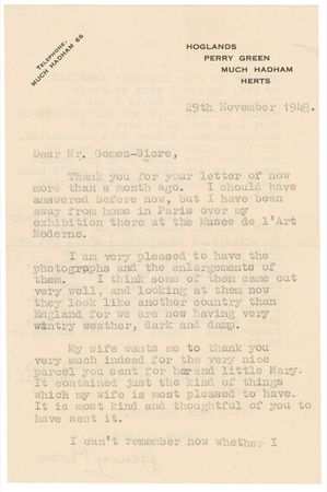 Lot #696 Henry Moore: ?I am very much behind with my sculpture and drawing, and I am likely to be so for many months to come? - Image 1