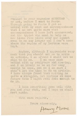 Lot #696 Henry Moore: ?I am very much behind with my sculpture and drawing, and I am likely to be so for many months to come? - Image 2