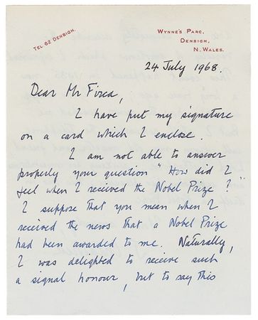 Lot #202 James Chadwick: The discoverer of the neutron, put to use for the atomic bomb, recollects news of his Nobel Prize - Image 1