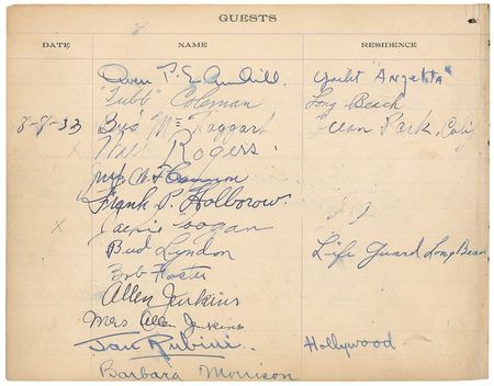 Lot #1212 Santa Monica Guest Book: Santa Monica Lifeguard guest book signed by over 40 celebrities including Morgan, Cooper, Gable, and Ted Healy - Image 2