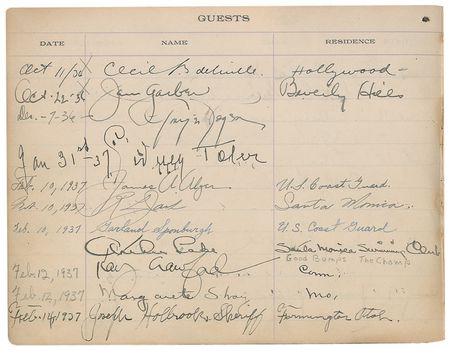Lot #1212 Santa Monica Guest Book: Santa Monica Lifeguard guest book signed by over 40 celebrities including Morgan, Cooper, Gable, and Ted Healy - Image 8