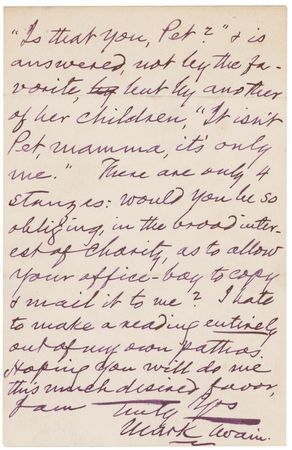 Lot #529 Samuel L. Clemens: Twain seeks a poem to add to his Hartford speech: ?I hate to make a reading entirely out of my own pathos? - Image 2