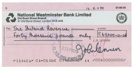 Lot #720 Beatles: John Lennon: Incredibly rare Lennon personal check from 1970 - Image 2