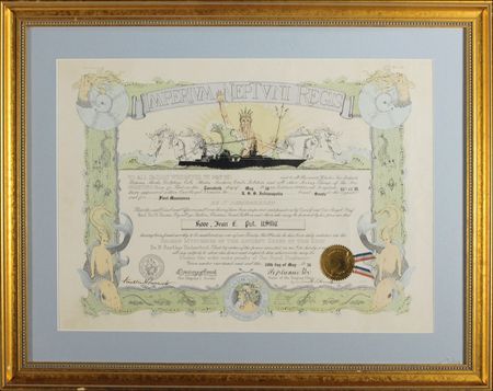 Lot #108 Franklin D. Roosevelt: Crossing the equator on the ship that would deliver crucial parts of the atomic bomb, FDR certifies a transformation from ?pollywog? to ?shellback? - Image 1