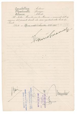Lot #239 Benito Mussolini and Vittorio Emanuele III Signed Document - Image 2