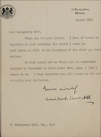 Lot #169 Winston Churchill: Churchill grants permission for the publication of his letter to a prominent Irish politician: ?I have of course no objection to your including the letter I wrote to Lord Carson in 1927? - Image 2
