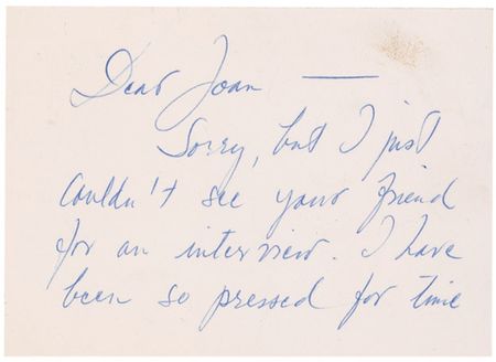 Lot #985 Ingrid Bergman: Apologizing to Joan Crawford for being “fed up with being interviewed” shortly after winning her Best Supporting Actress Academy Award for Murder on the Orient Express - Image 1