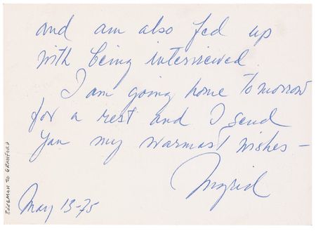Lot #985 Ingrid Bergman: Apologizing to Joan Crawford for being “fed up with being interviewed” shortly after winning her Best Supporting Actress Academy Award for Murder on the Orient Express - Image 2